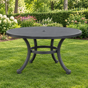 Ziqra Large Black Aluminum Round Garden Dining Table with Umbrella Hole